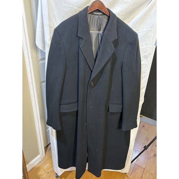 Silver Cloud Long Wool Cashmere Overcoat Mens Size 42 R Black Distinguished Chic - Picture 2 of 8